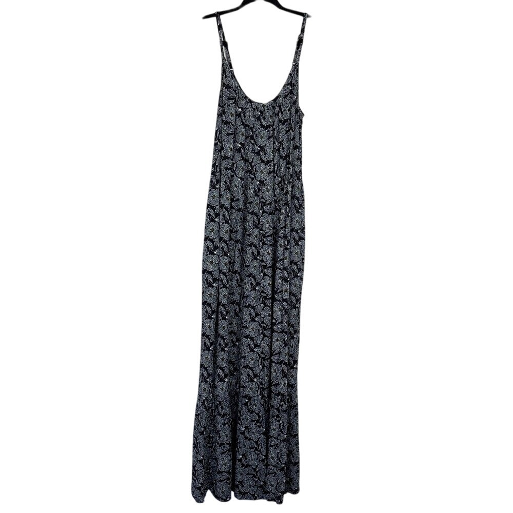 Dip Floral Maxi Dress Women's Medium Black White Adjustable Straps Tiered Flowy